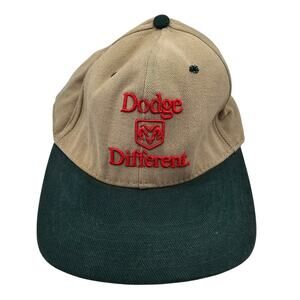 Vtg 1990s Dodge Different Mens Strapback Baseball Hat Beige Red Embroidered